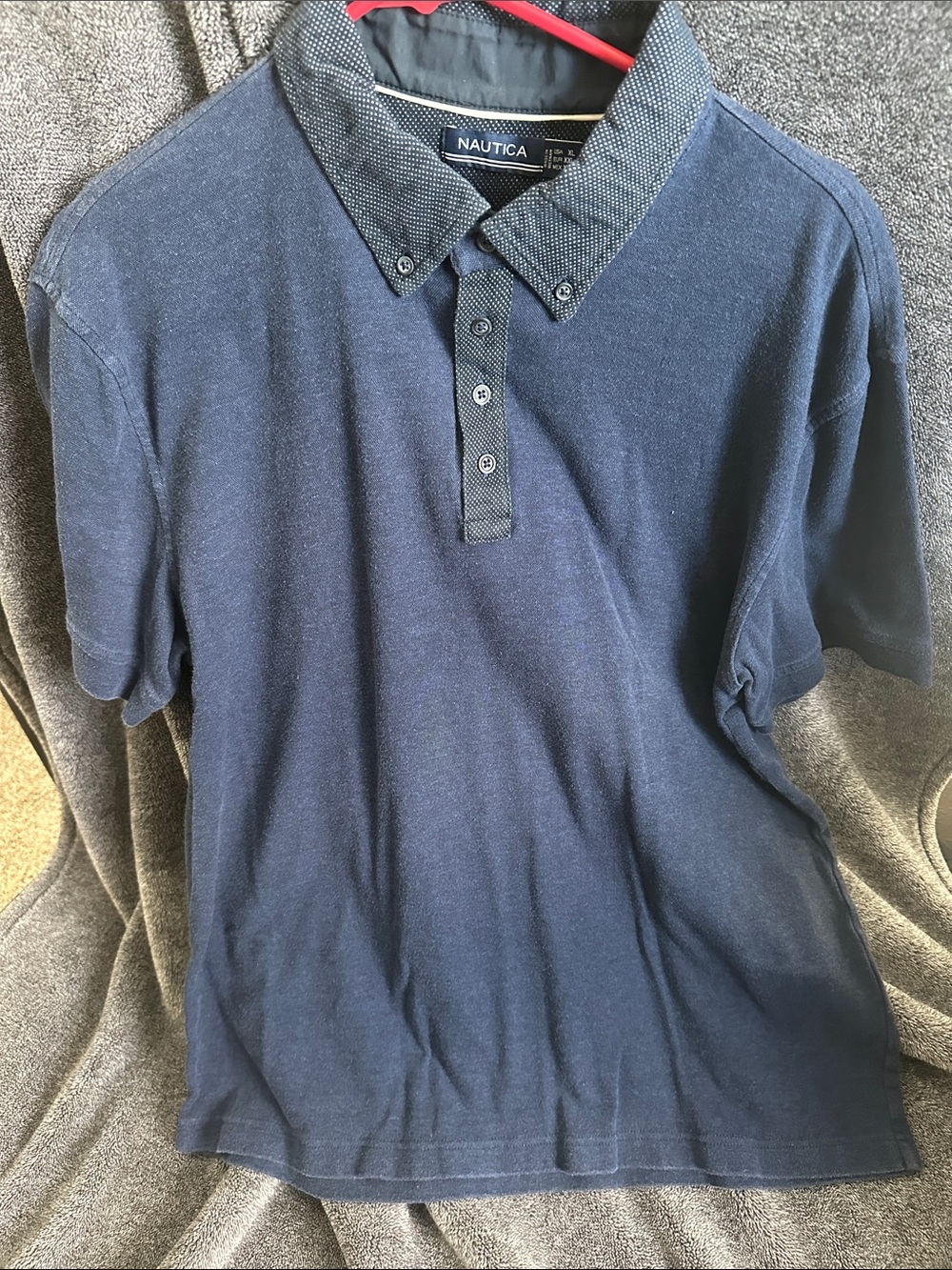 Nautica Men's Dark Blue Polo with Patterned Button-Down Collar